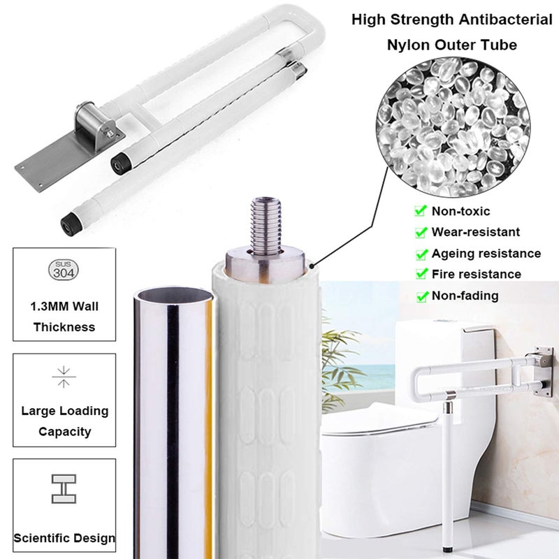 Reliancer Foldable Toilet Grab Bar 304 Stainless Steel Shower Handrails Anti Slip Bathroom Seat Support Bar Flip-Up Bathtub Grab Arm Bar Hand Grip - Image 3